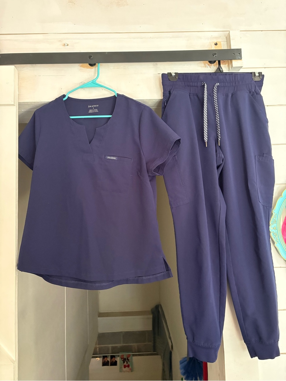 Jaanuu Navy Women's Drawstring Jogger Scrub Set